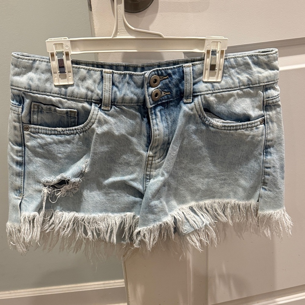 True Craft Light Blue Distressed Jean Shorts